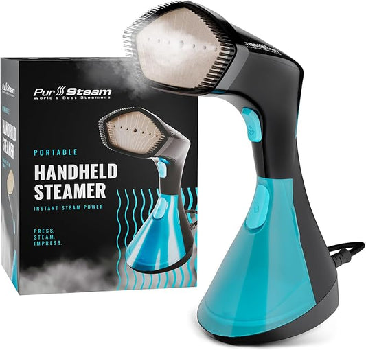 PurSteam SteamWave Handheld Garment Steamer - Fast Heat-Up 3 Steam Settings | 1650W | 25-Min Continuous Steam | 8.45 oz Removable Tank | Ceramic Soleplate | Auto Shut-Off | Portable for Home & Travel