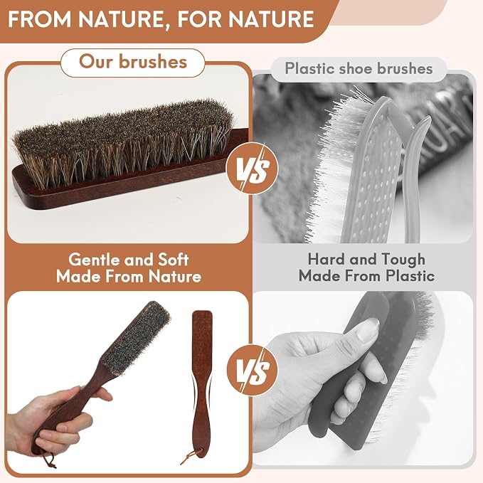 100% Horse Hair Clothes Brush for Wool Coats Cashmere Suits No Shedding Soft Bristle Garment Brush for Lint Removal Premium Beechwood Handle Hat Brush for Cowboy Hats Felt Fedora Cleaning Tailor Grade