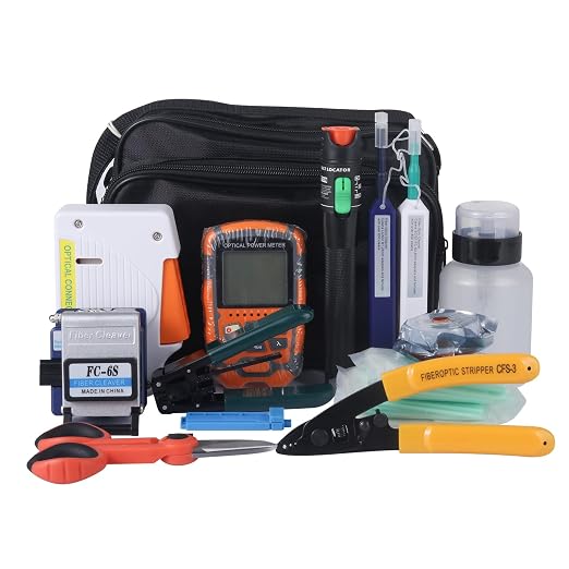 Fiber Optic Termination & Cleaning Kit - Visual Fault Locator Fiber Optic Cable Tester, Optical Power Meter, Cleaner, Cleaver, Stripper - Multi Tester Tools Set