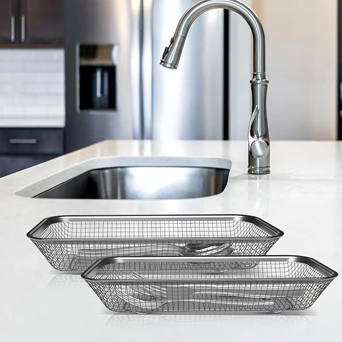 Utensil Drying Rack, 2 Pack Stainless Steel Utensils Holder Dishwasher Silverware Basket, Compact Dish Rack Chopsticks Spoons, Forks, Knifes Drainer Basket Organizer for Kitchen Counter