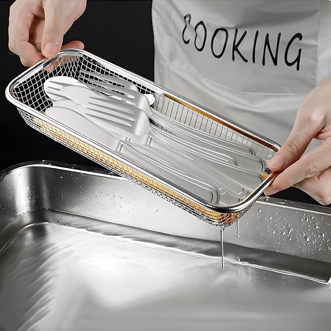 Utensil Drying Rack, 3 Pack Stainless Steel Utensils Holder Dishwasher Silverware Basket, Compact Dish Drainer for Kitchen Countertop, Chopsticks Spoons, Forks, Knifes Organizer