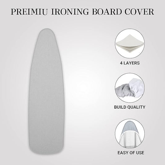 ZOES HOMEWARE Ironing Board Cover and Pad | 100% Cotton Cover with Padding Standard Size with Aluminum Coating | Heat-Reflective Ironing Board with Elastic Edges Set | 54"x15" Grey