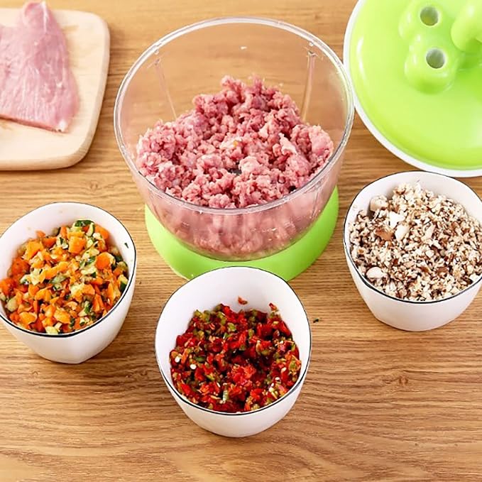Multi-Functional Manual Food Processor, Hand Crank Food Processor, Mincer Blender with Clear Container for Vegetables Meat Fruits Nuts Herbs Onions