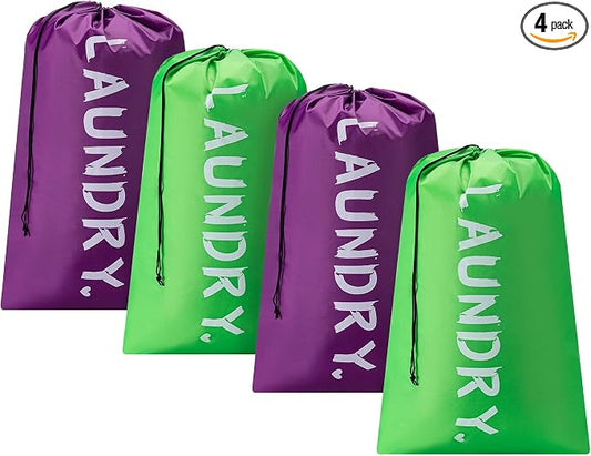 4 Pack Travel Laundry Bag,24" x 36", Extra Large Dirty Clothes Organizer | Machine Washable with Drawstring, Holds 3-4 Loads of Laundry,Fit a Laundry Hamper or Basket Travel Essentials