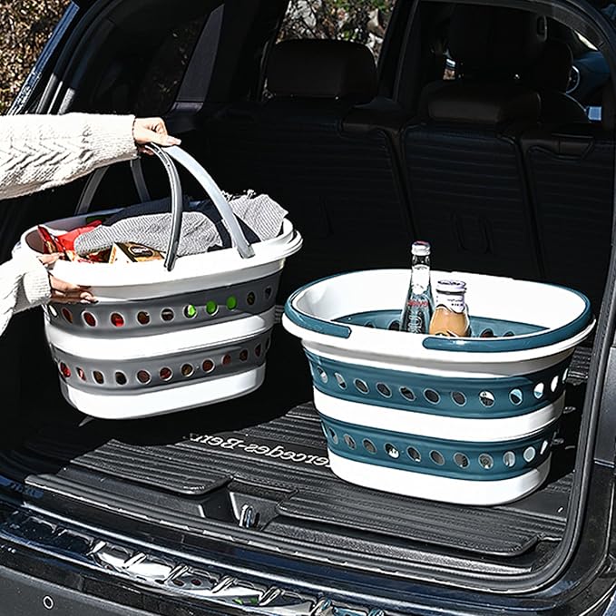 2 Pack Compact Collapsible Laundry Basket, Small Size Pop-Up Hamper Perfect for Bedroom Side,Bathroom,Travel, Not for Large Families, Foldable with Handle, Measures 16 x 12.5 x 9.5 In, (Blue)