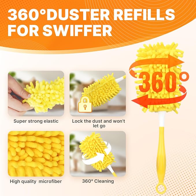 Reusable Duster Pads Compatible with Swiffer Hand Duster, 360 Duster Refill | Dusters Heavy Duty Refills, Microfiber Dusters Refills for Swiffer 3ft 6ft Extended Handle, 2 Pack (Handle is Not Included)