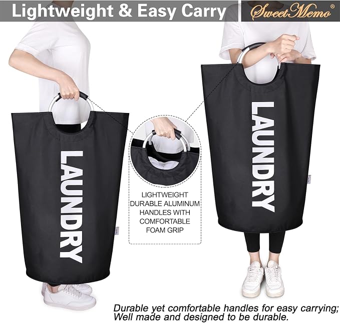 Large Laundry Basket, Laundry Hamper Bag with Handles, 95L, Black | Freestanding Tall Dirty Clothes Hamper, Collapsible and Portable Laundry Bin for Dorms and Bedrooms, Thick, Sturdy Fabric