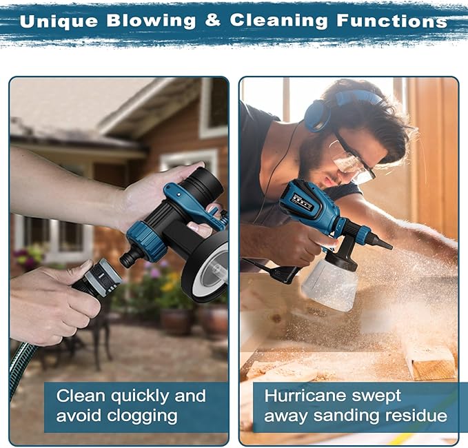 VONFORN Paint Sprayer, 700W HVLP Spray Gun with Cleaning & Blowing Joints, 4 Nozzles and 3 Patterns, Easy to Clean, for Furniture, Cabinets, Fence, Walls, Door, Garden Chairs etc. VF803 Blue