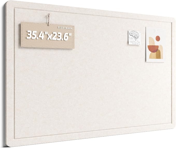 Fluxynara 35.4" x 23.6" Bulletin Board, Oatmeal | Cork Board Alternative with 12 Removable Adhesive Tabs, Foldable Felt Pin Board for Home, Office, Classroom & Dorm