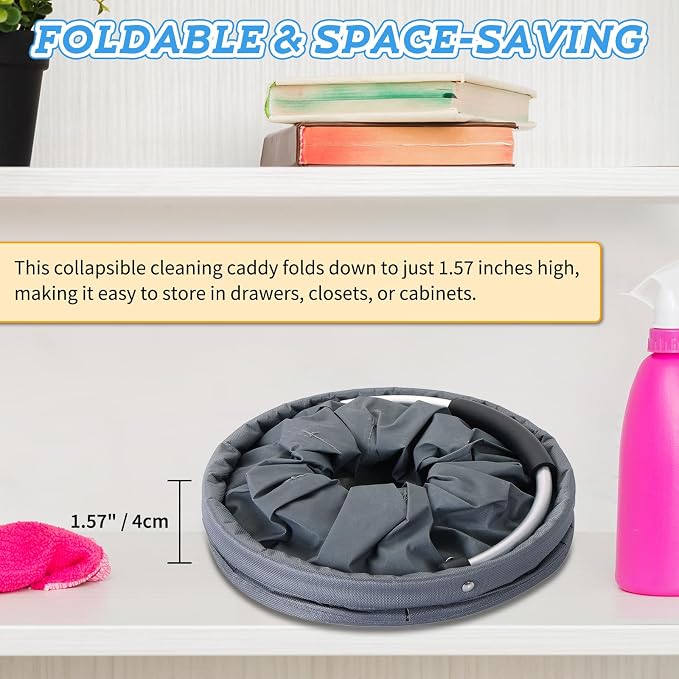 17L Cleaning Caddy with Handle & 6 Pockets, Foldable Cleaning Supply Organizer, Portable Shower Caddy, 600D Oxford Fabric Storage Basket for Home, Camping, Gardening, Bathroom, Cleaning Supply