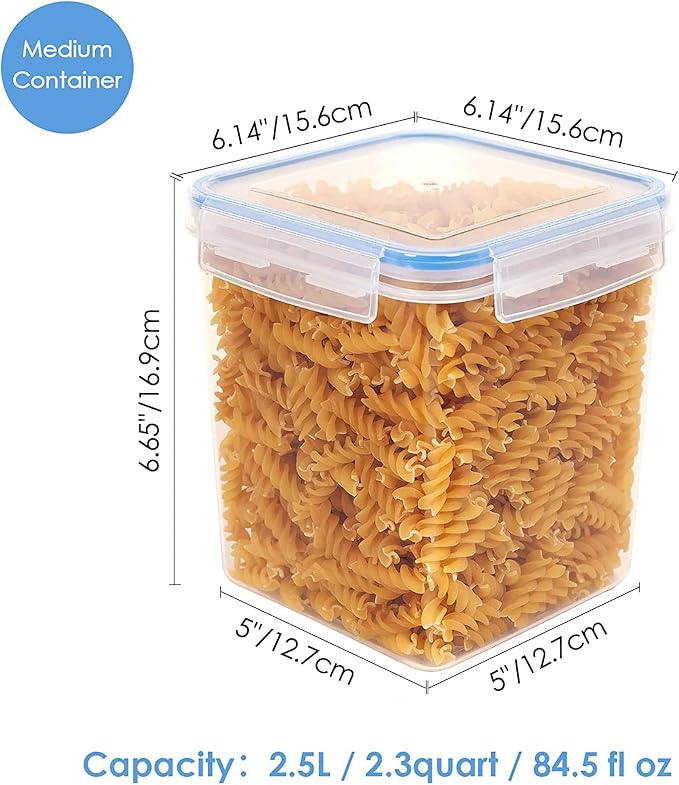 Vtopmart 2.5L / 84.5oz Food Storage Containers, 4 PCS, Blue | BPA Free Plastic, Airtight Canister for Flour, Sugar, Baking Supplies, 4 Measuring Cups, 24 Labels