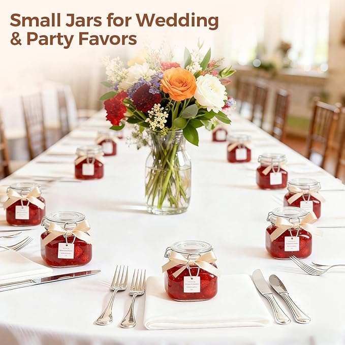 ComSaf Square Small 17 oz Glass Jars with Airtight Lids 6 Pack Wide Mouth | Overnight oats, Jam pickling, Spice storage, Gift jars, Sourdough pickling, Pantry organization, Jam jelly honey, Snacks