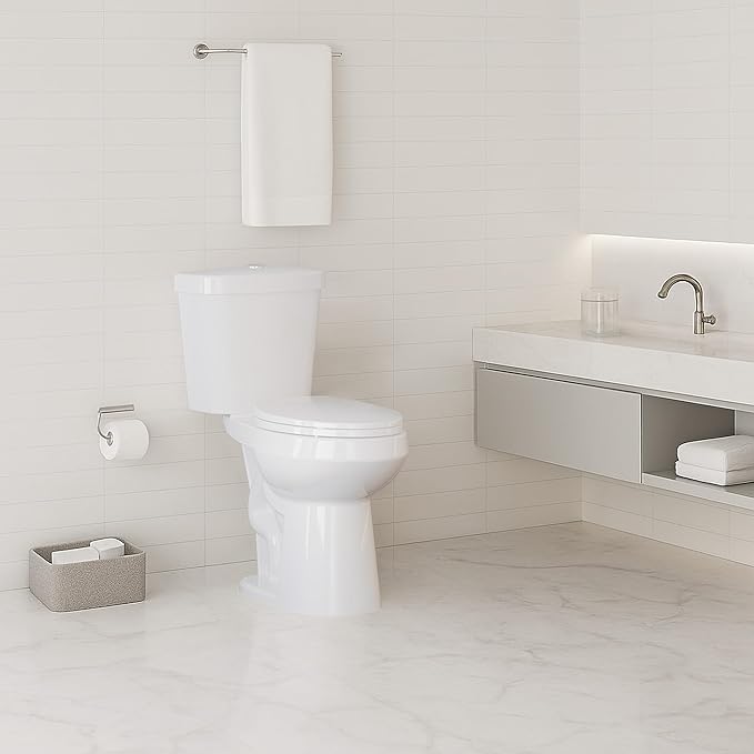 Two Piece Toilet 19 inch Chair Height Elongated Bowl, Top Dual Push, High Seat Toilet for Elderly, Comfortable Bathroom Toilet with Soft-Close Seat White