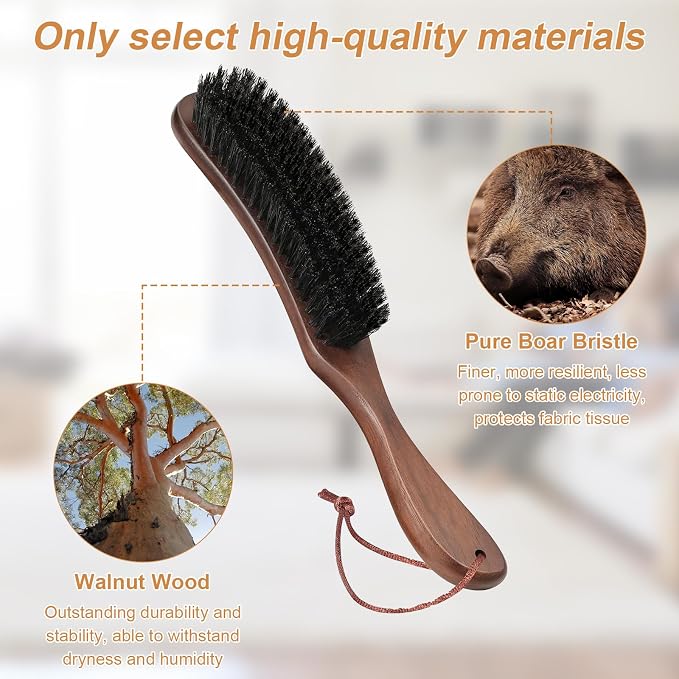 2 PCS Wood Felt Brush,Large Black Walnut Wood Handle Boar Bristle Lint Brush,Suitable for Felted Hats,Suits,Cashmere,Wool,Velvet,Suede and Pet Hair for Men