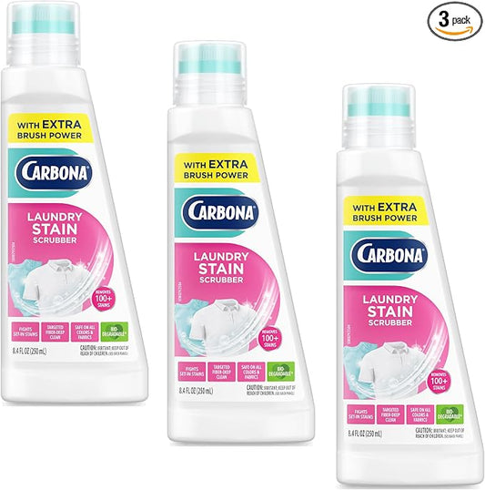 Carbona Laundry Stain Scrubber | Bio-Enzyme Stain Remover | Eliminates Fat, Oil, Blood, Milk, Fruit, Ketchup, Vegetables & Baby Food Stains | Save On Skin & Washable Fabrics | 3 Pack