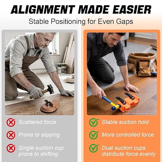 Floor Gap Fixer Tool with Dual Vacuum Suction Cups,Tool to Fix Floor Gaps | Floor Suction Repair Tool with Noise Reducing Felt Pads,Rubber Mallet &10 Adhesive Pads for Fixer Laminate,Hardwood Flooring