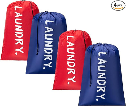 4 Pack Travel Laundry Bag,24" x 36", Extra Large Dirty Clothes Organizer | Machine Washable with Drawstring, Holds 3-4 Loads of Laundry,Fit a Laundry Hamper or Basket Travel Essentials