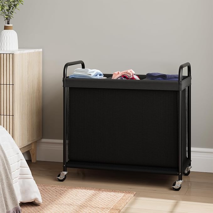 ELYKEN Laundry Hamper 3 Section, 120L Rolling Laundry Sorter with Wheels | Removable Washable Liner Bags, Sturdy Steel Frame and Metal Handle, 3 Compartment Clothes Organizer for Laundry Sorting