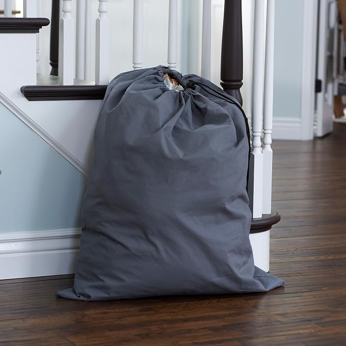 Household Essentials Cotton Laundry Bag with Drawstring Closure, Gray