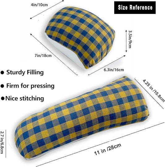 2 Pack Tailors Ham, Seam Roll Set, Premium Linen and Doll Cotton Press Ham Sewing Solid Tailor's Ham Kit Pressing Tool for Ironing Collar, Curved Seams, Yellow and Blue Plaid