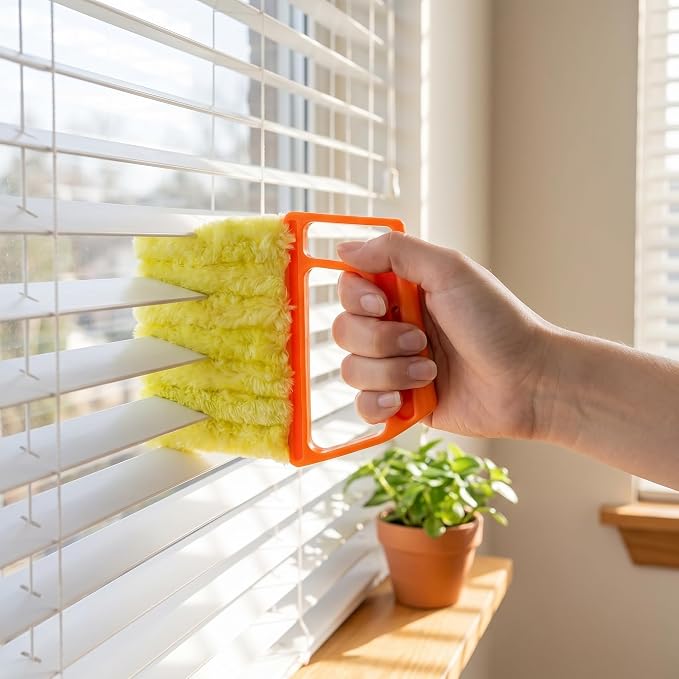 4Pcs Microfiber Blind Cleaning Brush with 7-Finger & 3-Finger Brushes, Washable Window Blinds Cleaner for Venetian Blinds, Shutters, AC Vents, Car Vents & Fans, Orange Blue