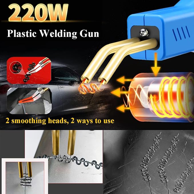 Upgraded 220W Plastic Welder, 2 in 1 Plastic Welding Repair Welder Kit 1000PCS Hot Stapler Soldering Gun with 100PCS Plastics Welding Rods Car Bumper Repair Kit for Most Plastics(Blue)