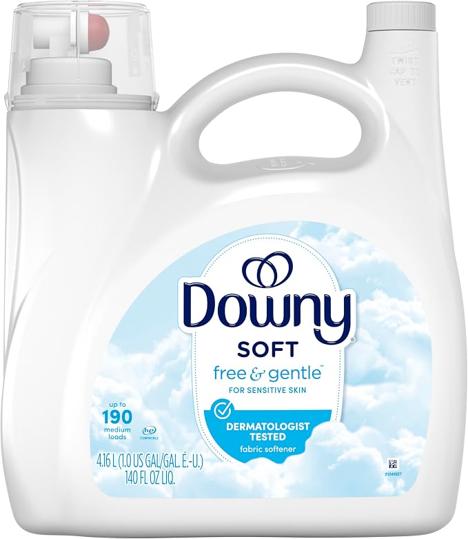 Downy Free & Gentle Liquid Fabric Softener, 140 fl oz, 190 Loads, Hypoallergenic, Sensitive Skin Friendly Fabric Conditioner Liquid