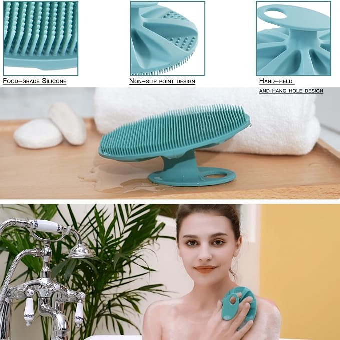 INNERNEED Silicone Body Cleansing Brush Exfoliating Scrubber, Dark Green | Gentle Massage, Deep Clean, Hygienic Shower Scrub Brush Soft Bristles for All Skin Types, Easy to Hold
