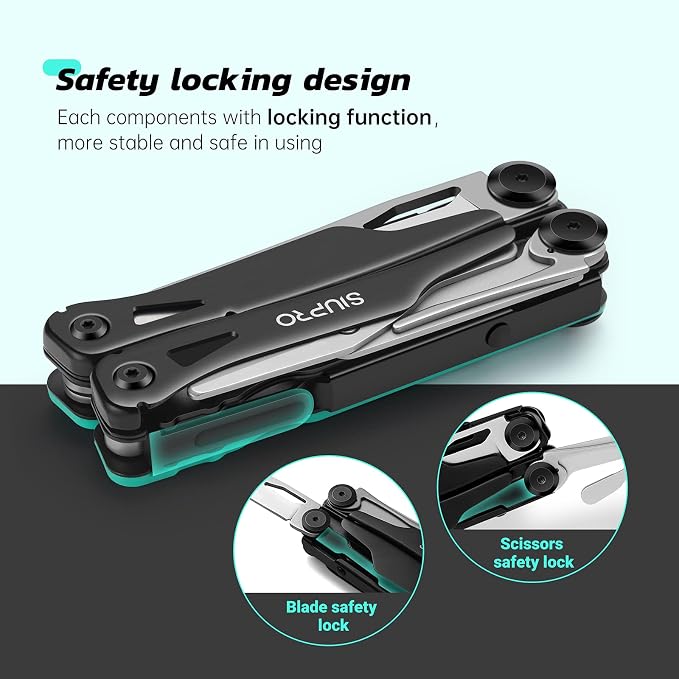 SIUPRO Multitool Pocket Knife for Men Women, Tactical Multi-Tool Pliers, Scissors with Clip, Nylon Sheath, All Safety Locking, Multipurpose Camping Survival Gear, Gifts Ideas
