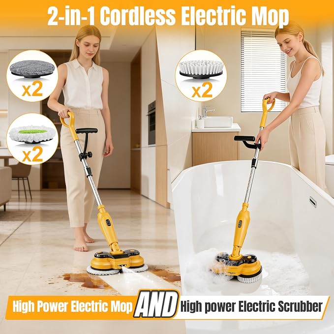 Cordless Electric Mop for Dewalt 20V Battery (NO Battery), 2 in 1 Spin Mop & Electric Floor Scrubber Machine with LED Light & Water Spray, 800 RPM Rotating Electric Mops for Floor (Black)