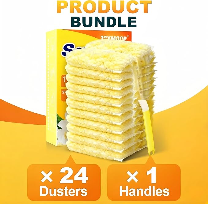 Heavy Duty Duster Refills for Swiffer Duster, 24 Count Yellow Refills with 1 Handle, Disposable Dusters for Cleaning Electronics, Furniture, Blinds