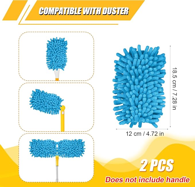 2pcs Duster Refills, Microfiber Dusters Heavy Duty Refills 360 Ceiling Fan Duster Replacements Reusable Hand Dusters for Cleaning (Blue)