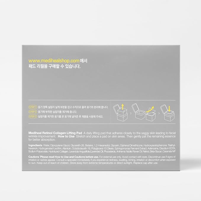 MEDIHEAL Toner Pads - Retinol Collagen Lifting Pad (100 counts) for Skin Rejuvenation & Firming - Lifting Pads for Enhancing Skin Texture - Vegan Stretchable Lifting Fabric, Korean Skin Care | with Retinol | Skin Firming, Smooth Skin Texture | Stretcha...