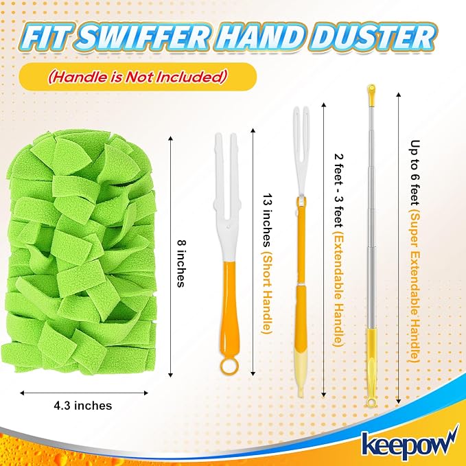 KEEPOW 4Pcs Fleece Heavy Duty Duster Refills Compatible with Swiffer Hand | Reusable Duster Refills with 360 Degree Fleece for Ceiling Fan & Cleaning, Heavy Duty, Handle Not Included, 4 Pack