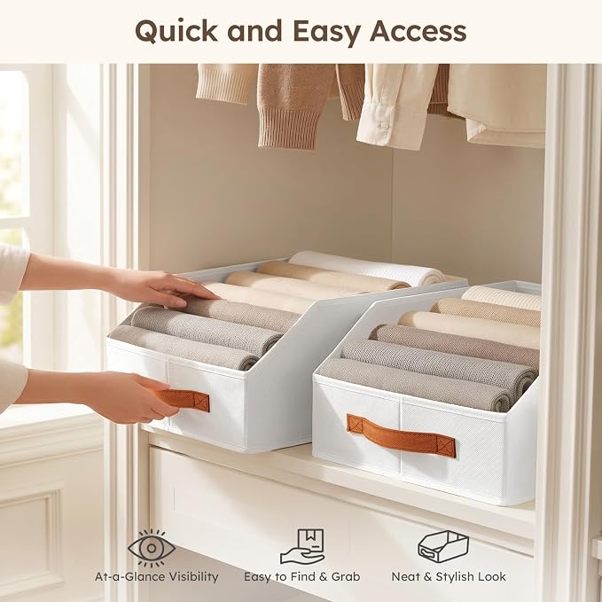 Homsorout Fabric Storage Bins for Organizing - 4 Pack Large Trapezoid Collapsible Storage Bins with Front Handle, Closet Organizers and Storage for Bedroom, Home Shelves, Small Spaces, White