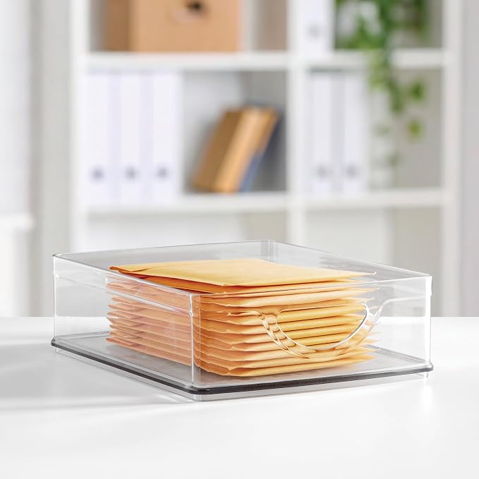 iDesign Plastic Stackable Pantry Bin, Clear | Storage Bin with Handles, For Cabinets or Fridge