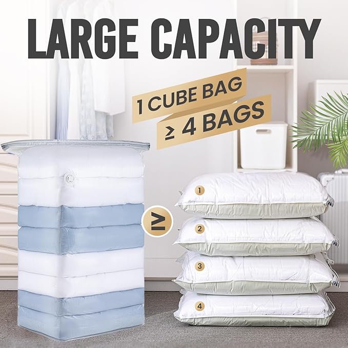 TAILI 10 Pack Vacuum Storage Bags, Space Saver Bags, Jumbo Cube 31x40x15 Inch, Extra Large Vacuum Sealed Bags for Comforters, Blankets, Bedding, Clothing, No Pump Compression Cube, Clear