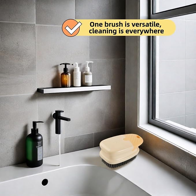 Ergonomic Clothes Soft Bristle Laundry Brush, Milk Yellow, ABS+PBT Material, Hanging Design, Portable Hand-Held Cleaning Tool with Comfortable Grip for Garments, Shoes, Household (Cream Yellow, L)