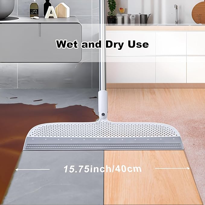 Rubber Floor Squeegee Broom for Pet Hair, 51.77" Long Handle | Multi-Surface Cleaner for Laminate, Carpet, Hardwood, Tile, Windows, Mirrors and Rugs