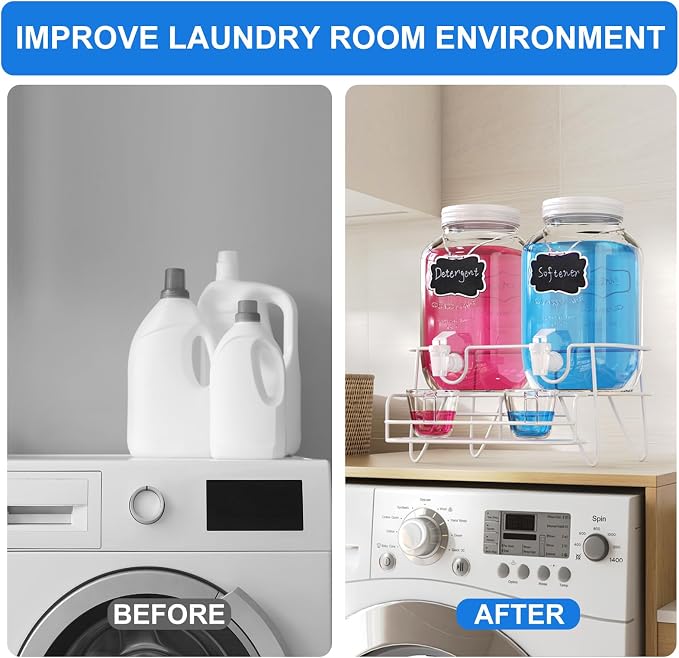 2 Sets 1 Gallon Laundry Detergent Dispenser with Stand, Glass Laundry Soap Dispenser, Liquid Laundry Detergent Dispenser for Laundry Room Organization Dispenser Containr