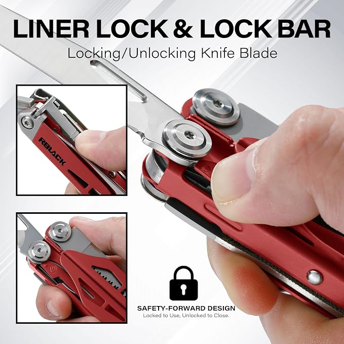 21-in-1 Multitool Pliers & Scissors w/Tungsten Cutters, Self-Locking | Durable EDC Set for Camping, DIY & Outdoor Survival, Pocket-sized Repair Kit, Brick Red