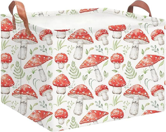 NTAOHAMPER Rectangular Storage Basket Empty,Storage Bin with Handles,Room Decor,Gift Basket,Book Box(Watercolor Mushroom)