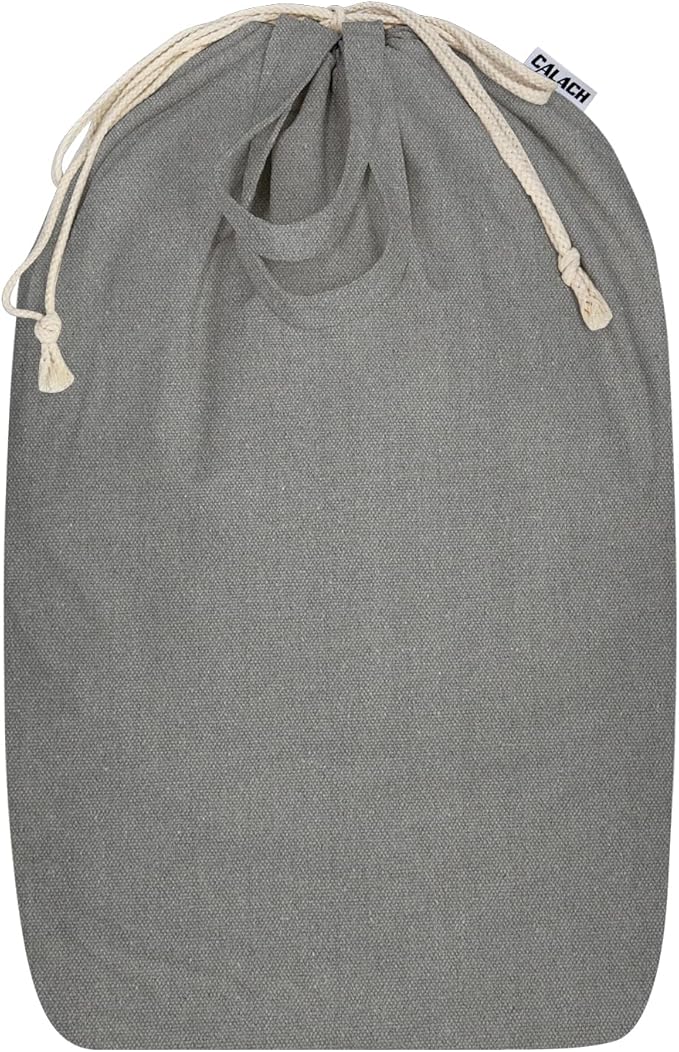 Canvas Laundry Bag with Handles & Square Base, Gray, 13.8"Wx13.8"Dx27.6"H | Large Heavy Duty Laundry Hamper Bag, Washable Drawstring Closure Dirty Clothes Sack for College Dorm, Home Storage