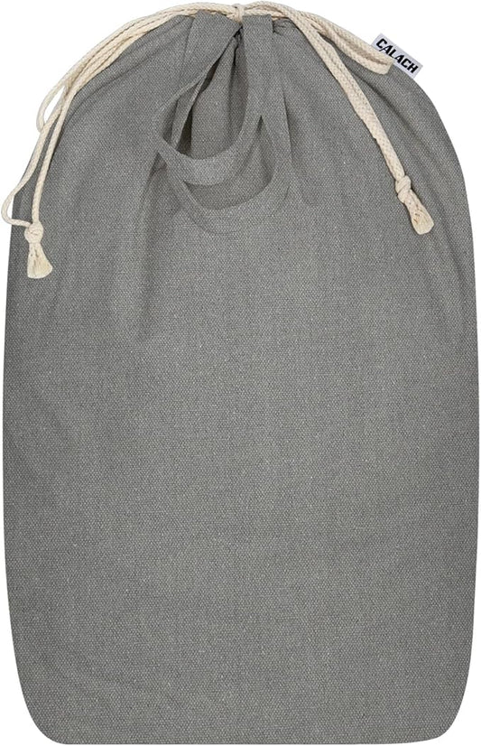 Canvas Laundry Bag with Handles & Square Base, Gray, 13.8"Wx13.8"Dx27.6"H | Large Heavy Duty Laundry Hamper Bag, Washable Drawstring Closure Dirty Clothes Sack for College Dorm, Home Storage