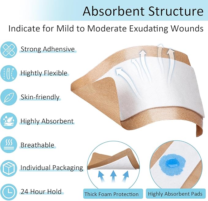 Geiserailie 120 Pcs Flexible Extra Large Adhesive Soft Bandages 5" x 3" Sterile Fabric Adhesive Bandages with Non Stick Pad, Latex Free for Care and Protect Wounds Bed Sores Burn Individually Wrapped