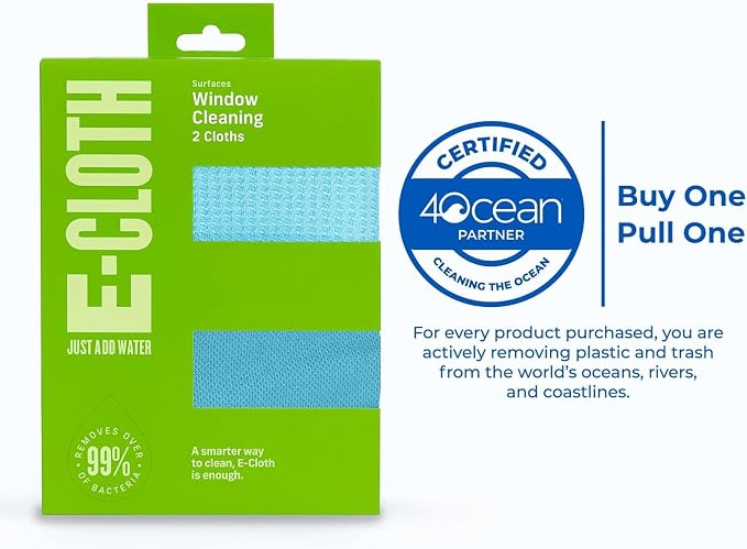 E-Cloth Microfiber Window Cleaning Cloth Kit - Glass Cleaning Cloth for Windows, Mirrors, Cars, Lenses, Eyeglasses, & More, Streak Free Clean, Machine Washable Reusable Towel - Alaskan Blue