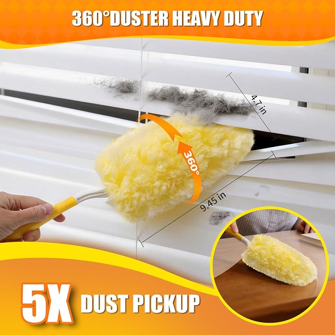 30 Count 360° Heavy Duty Duster Refills, Compatible with Swiffer Duster, Includes 1 Short Handle & 1 3 ft Extendable Handle, 4X Microfiber Cleaning Dusters, Disposable Unscented