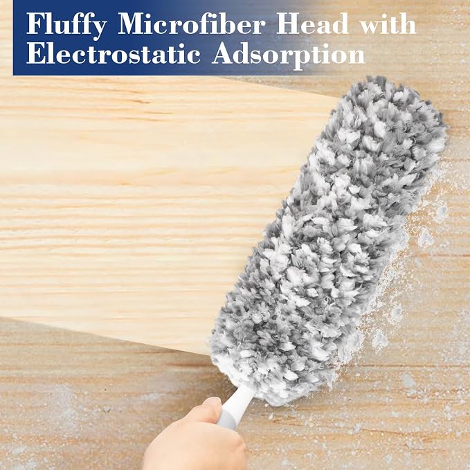 Bryquelin 17.3" Handheld Microfiber Dusters for Cleaning-Detachable & Washable Head, for Furniture, Keyboards, Car Interiors, and Delicate Surfaces