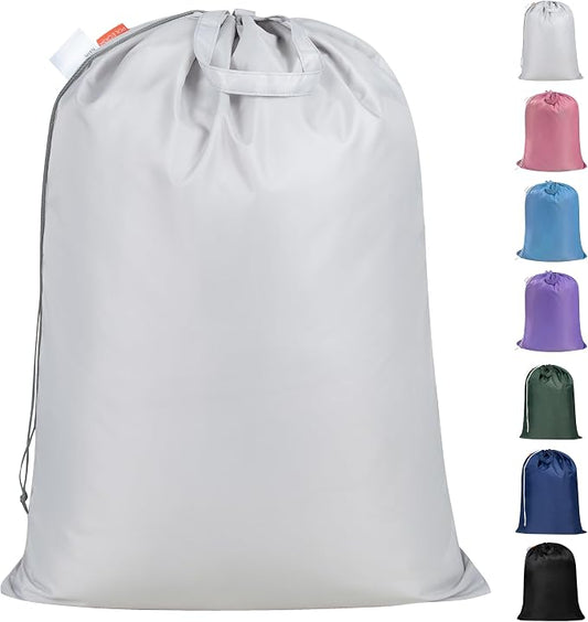Extra Heavy-Duty Laundry Bag with Handles, Silver, 28x36" | Extra Large, Machine Washable, Reinforced Handles, Drawstring Closure, Name ID Tag, For College Dorm Travel