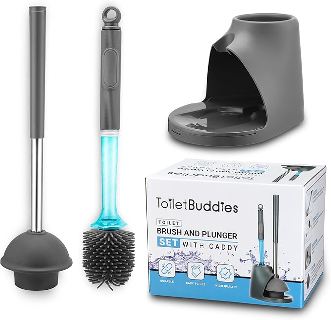Toilet Brush & Plunger Set - Toilet Bowl Brush and Holder, Refillable Liquid Dispenser Brush - 2 in 1 Silicone Toilet Brush & Plunger Set for Bathroom